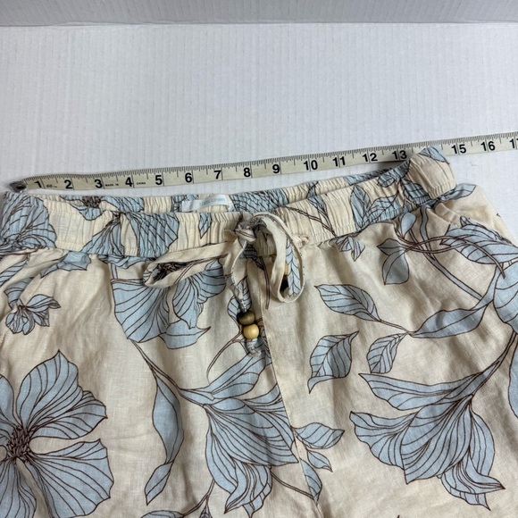 Cynthia Rowley Cream and Blue High Waist  shorts, 100% Linen Size L - Picture 5 of 6